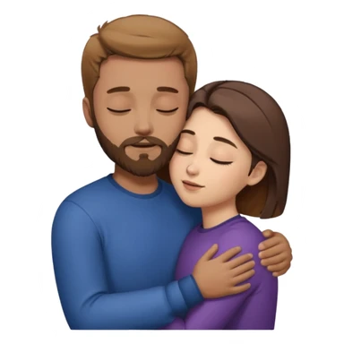 draw a man and a woman hugging each other passionately. looking toward each other. woman has short hair. man has short hair and beard. draw them with closed eyes. woman has dark brown hair. and man has light brown. sticker