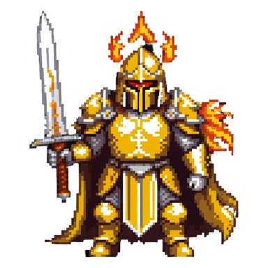 Emperor of Mankind from Warhammer 40K with golden armor and a large flaming sword sticker