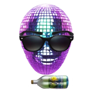 a man's head in the form of a disco ball in sunglasses, with vape and iphone sticker