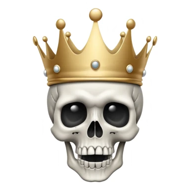 A shocked skull with a crown on top, both hands raised pressing on its head in disbelief, black and white sticker