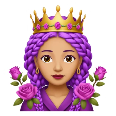 Crown Olive skin older queen with purple braids, brown eyes surrounded by roses sticker