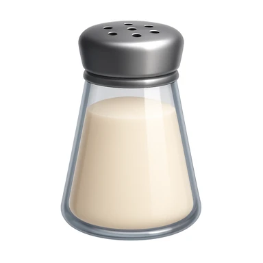 Keep the image exactly the same, just add salt shaker holes to the top of the metallic lid. The style is iOS emoji style, 3D, shiny, smooth gradients, soft shadows, realistic salt shaker shape, no face. Add a glossy effect to the glass. sticker