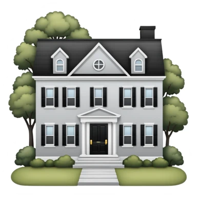 light gray colonial house with black shutters and black front door sticker