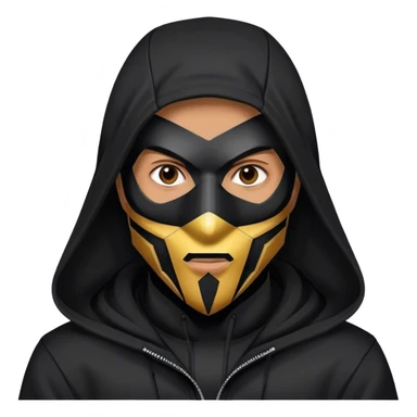 man with black hooded jacket and a full black full-face geometric mask sticker