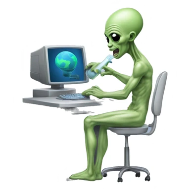 Alien man milking a computer sticker