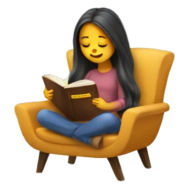 long hair girl reading a book in cozy chair  sticker