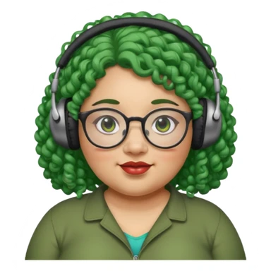  headphone wearing and glassess and green curly haired fat girl earrings sticker