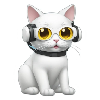 sitting white cat in vr headset sticker