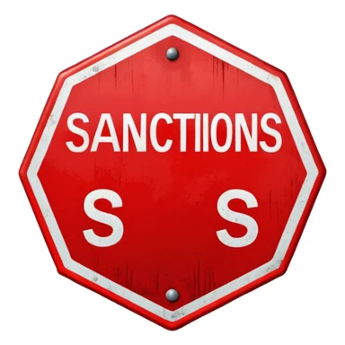 red, road sign, hexagonal, with the inscription sanctions sticker