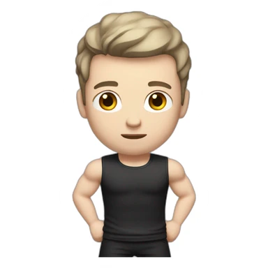 Confused Pale skinned Fit Man With the biceps and dark brown hair in black shirt, gray sports shorts and white Sneakers sticker