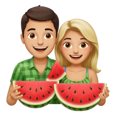 Couple laughing and eating Watermelon  sticker