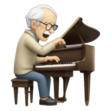 piano played by an old man tinking about notes sticker