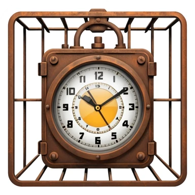 clock trapped inside a metal cage sticker