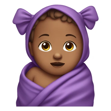 Brownskin baby in a purple swaddle with a matching bow on their head sticker