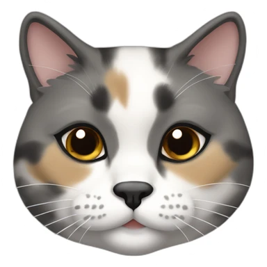senior fat diluted calico cat, white chin, black nose, grey ears, grey and white sticker