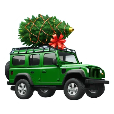 Green Grenadier or defender jeep with Christmas tree on the roof with Christmas lights  sticker
