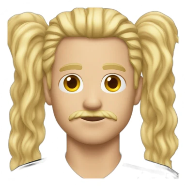 face man serious expresion blonde long hair with middle stripe blonde moustache wearing a germany soccer shirt sticker