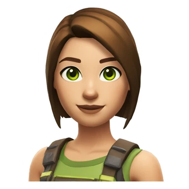 Female Fortnite Skin with brown straight hair and green eyes sticker