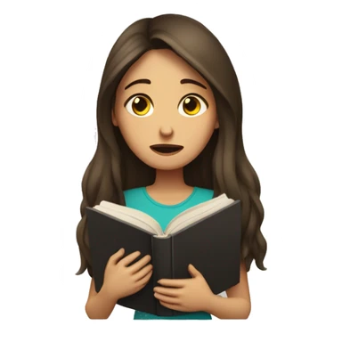 brunette long hair woman crying tears while holding and reading book sticker