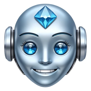 smiling robot and a large blue diamond with a futuristic touch sticker