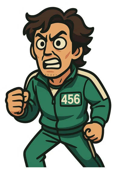 Player 456 from Squid Game, vibrant cartoon style, green tracksuit, number 456, expressive face sticker