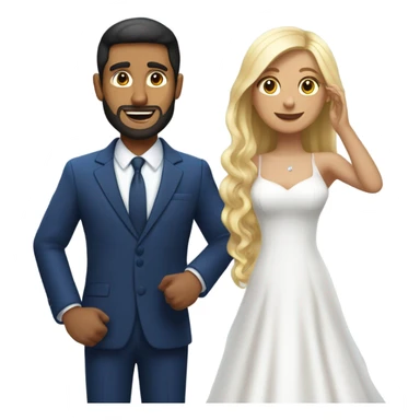 Puerto rican beard short hair with blue hat and navy blue suit getting Married with blond long hair girl with white  wedding dress  sticker