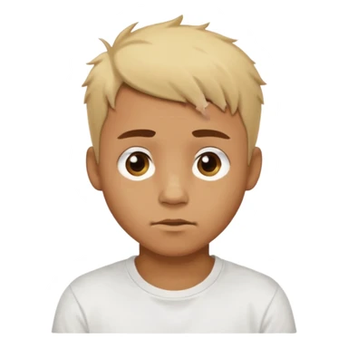 caramel skin colored Male with short buzz, messy blonde hair, large expressive golden-brown eyes, brown skin color, scar over nose, wearing a plain white t-shirt. sticker
