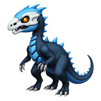 Shiny Dark Black And Blue Duskull-Cubone-Salandit-Fakémon-hybrid-creature (full body)  sticker