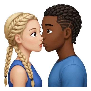 Please create a French kiss between a white girl with braids  and black boy with straight hair sticker