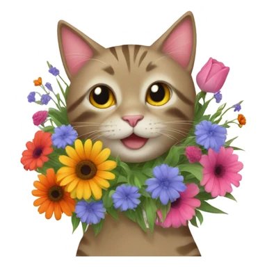 Cat with flowers bouquet  sticker