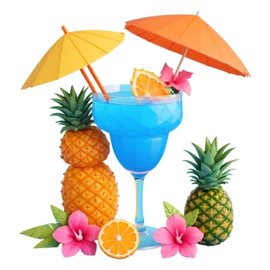 blue tropical cocktail with hibiscus, pineapple, and tiny pastel paper umbrella garnishes sticker