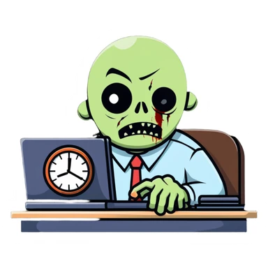 tired zombie office worker staring at clock waiting for break time sticker