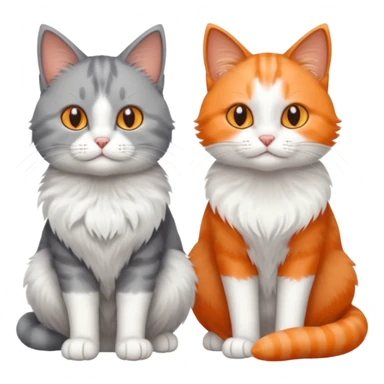 a realistic looking very fluffy grey and white cat with grey legs and white paws, sitting next to another cat sticker