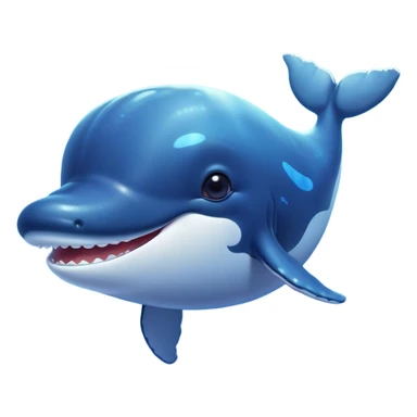 Cinematic Cute Humpback Whale Portrait Emoji, Head tilted playfully and inquisitively, featuring a softly rounded body with bright, sparkling eyes and an adorably expressive mouth, Simplified yet irresistibly adorable features, highly detailed, glowing with a warm, ocean-blue glow, high shine, affectionate and gentle, stylized with a touch of whimsical aquatic charm, soft glowing outline, capturing the essence of a friendly and endearing whale that seems as if it could sing its way into your heart! sticker