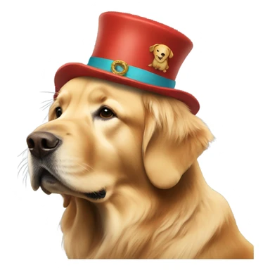 A golden retriever wearing a walrus cap sticker