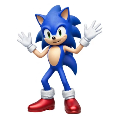 "A high-quality digital illustration of Sonic the Hedgehog in his Sonic the Hedgehog 3 design. He is standing and facing directly forward, smiling cheerfully. One of his hands is raised in a friendly 'hi' gesture, while the other rests naturally. His blue fur, red shoes, and white gloves are vibrant and well-defined. The background is completely transparent, making the character standalone. The art style closely resembles official Sonic the Hedgehog 3 promotional artwork, with smooth shading, bright colors, and crisp outlines." sticker