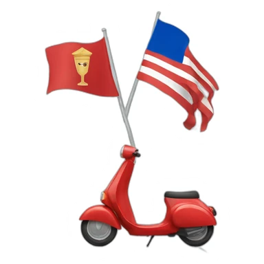 Tall thin man on red scooter with greek flag sticker