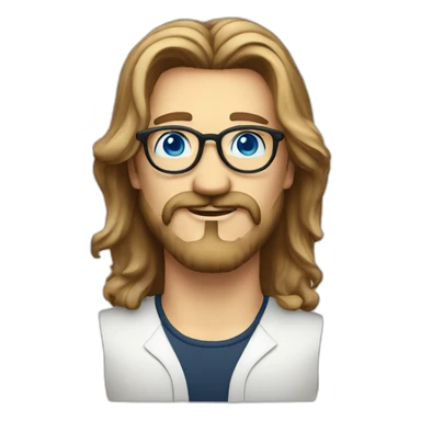 dutch guy with round glasses blue eyes long wavy hair moustache chin beard-circular glasses sticker