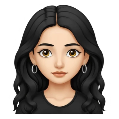 a pretty FAIR indian bratz girl with wavy long black hair, wearing a black tshirt, eyeliner on. no earrings sticker