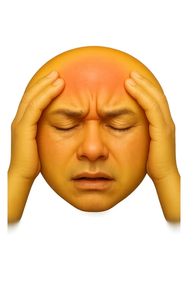 emoji stile iphone di faccina con mal di testa, iperrealistico 4k sticker