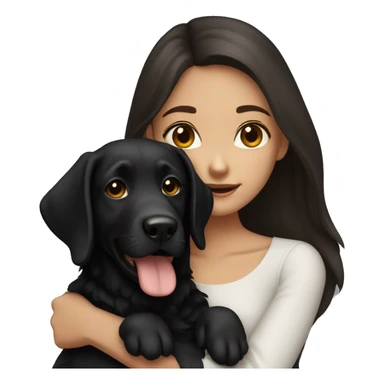 A beautiful girl with dark brown hair who hugs a black Labrador sticker
