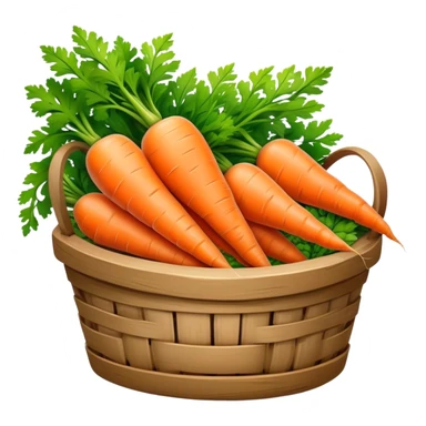 Cinematic vibrant orange carrot, crisp and fresh, slightly twisted with green leafy tops, arranged in a rustic wooden basket, natural and inviting. sticker