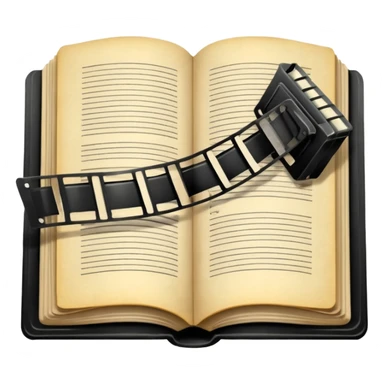 open book with a film strip above it sticker