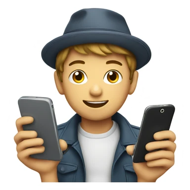 Boy with hat scrolling phone  sticker