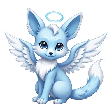 Angelic white and light blue ear-wings Kawaii dark fantasy ethereal anthro fursona Fakemon with tufted tail  sticker