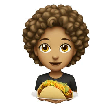 Light skin girl with curly hair eating a taco sticker