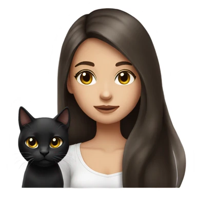 Girl brunette  long hair with black cat sticker