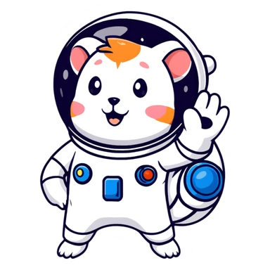 space hamster in a spacesuit waving his hand sticker