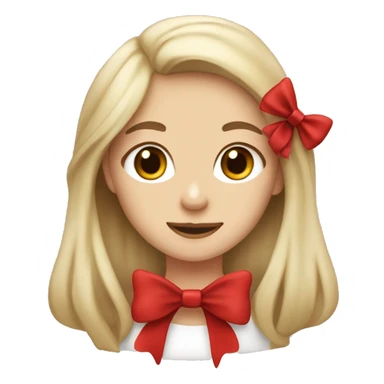 Ash blonde girl with long hair and brown eyes with a yorkshire dog which has a red bow on head sticker