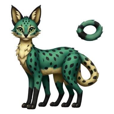 Epic complex detailed dark dusky gloomy deep gothic dark-deep-green, black, realistic Fakémon-Sprigatito-Floragato-Meowscarada-Trico-Sergal-Serval-Vernid-creature (full body) sticker